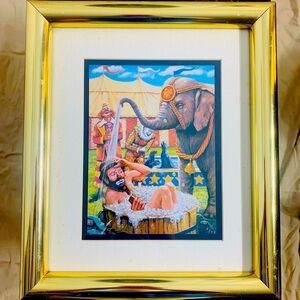 Vintage 80s Emmett Kelly helping hands circus collection lithograph framed gold
